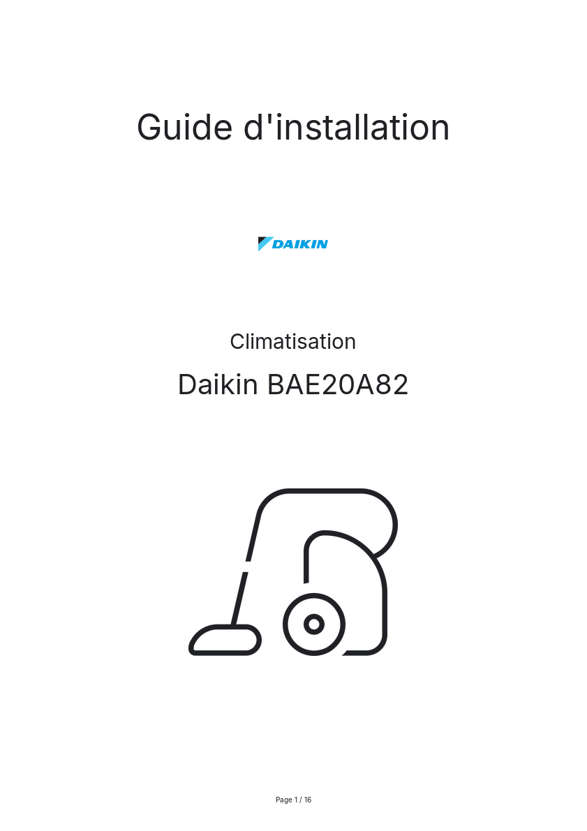 Page n°1 - Guide d'installation Daikin BAE20A82
