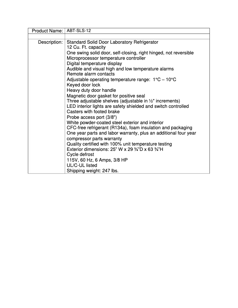 Page 1 de la notice Manuel utilisateur American BioTech Supply ABT-SLS-12