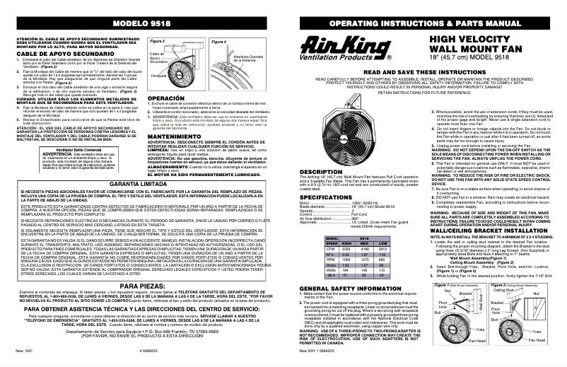 Page 1 de la notice Manuel utilisateur Air King 9518