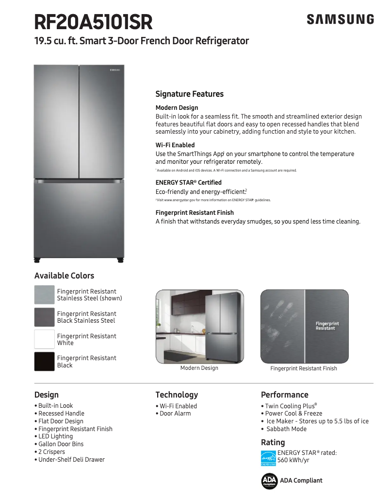 Page 1 de la notice Fiche technique Samsung RF20A5101WW