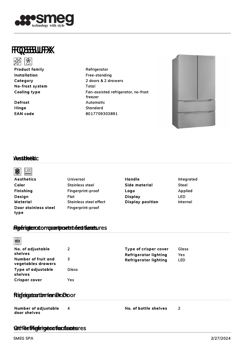 Page n°1 - Fiche technique Smeg FQ55UFX