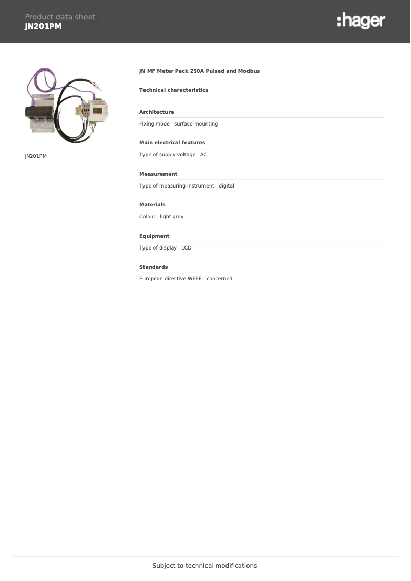 Page n°1 - Fiche technique Hager JN201PM