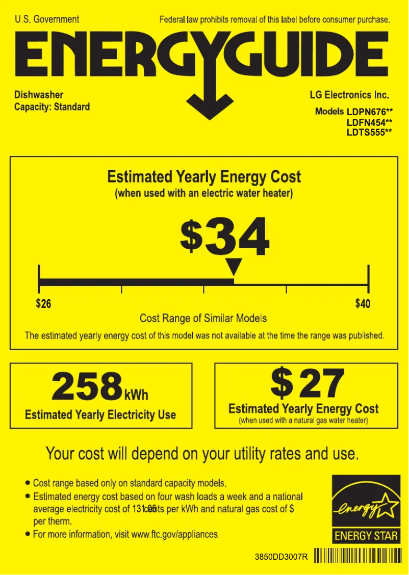 Page 1 de la notice Label énergétique LG LDTS5552S