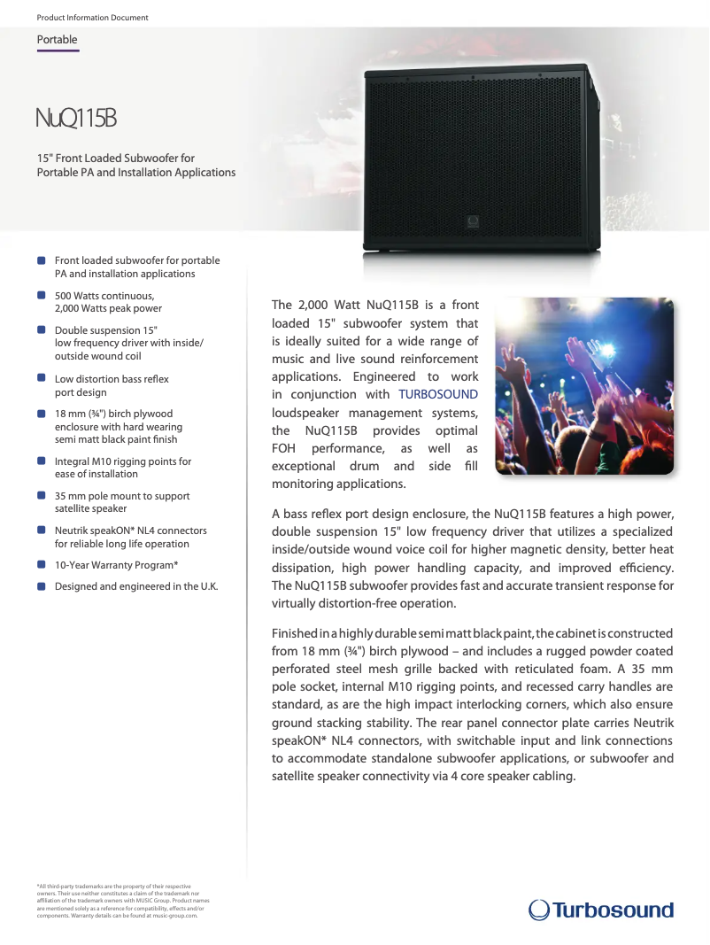 Page n°1 - Fiche technique Turbosound NuQ115B