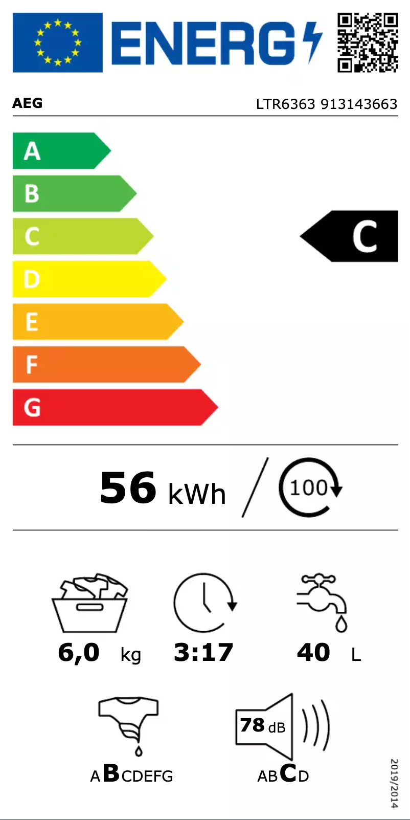 Page n°1 - Label énergétique AEG LTR6363