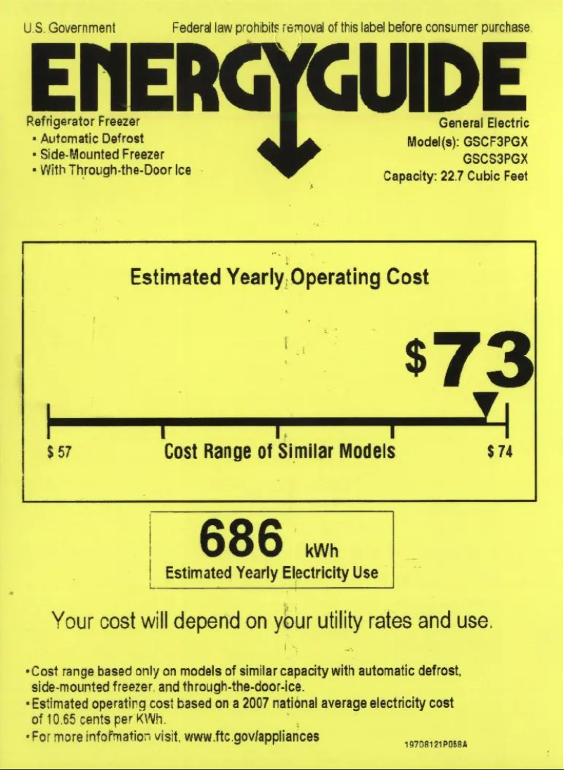 Página 1 del manual Etiqueta energética GE GSCS3PGXSS