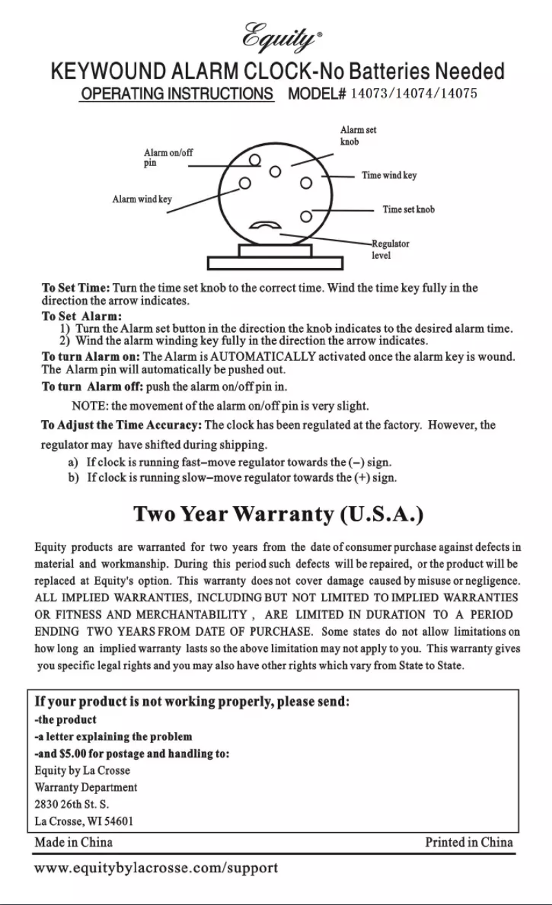 Page n°1 - Manuel utilisateur Equity 14075