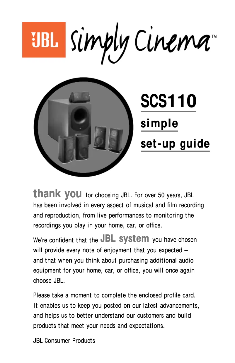 Page 1 de la notice Manuel utilisateur JBL SCS110