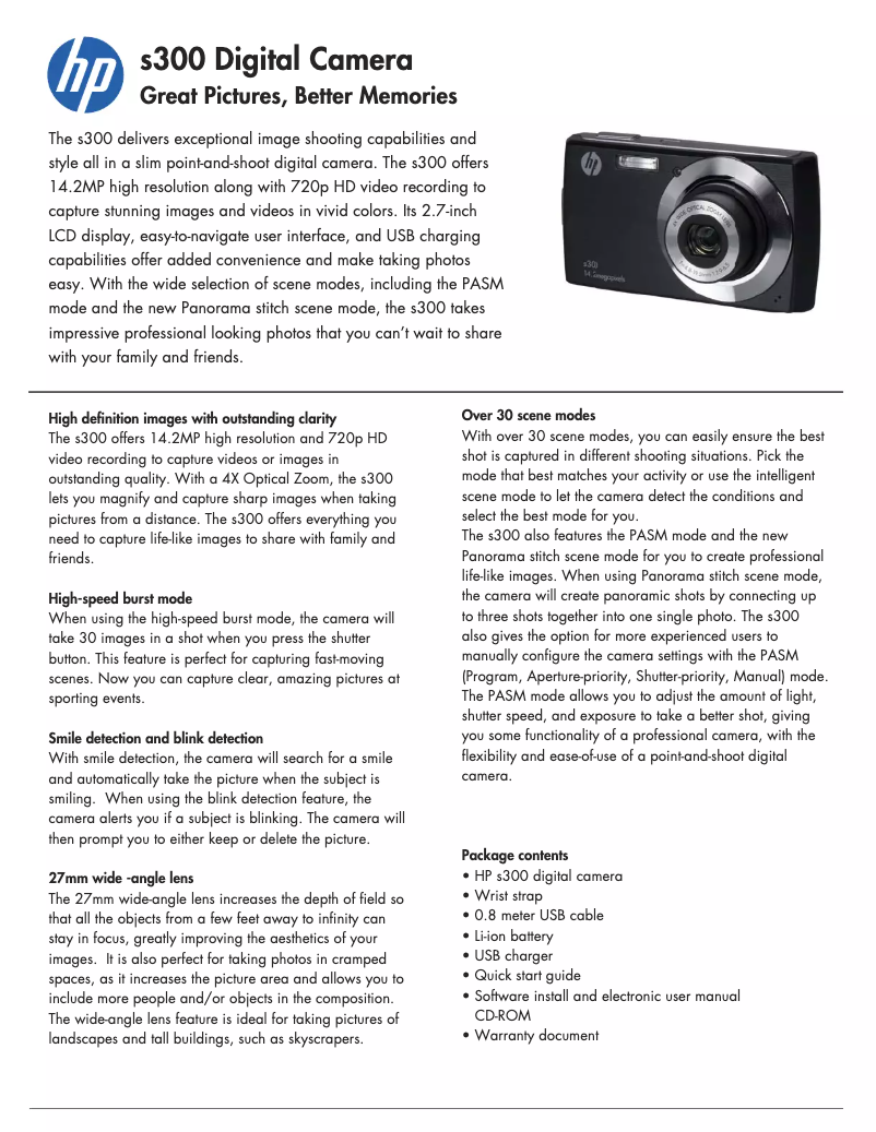 Page 1 de la notice Fiche technique HP S300