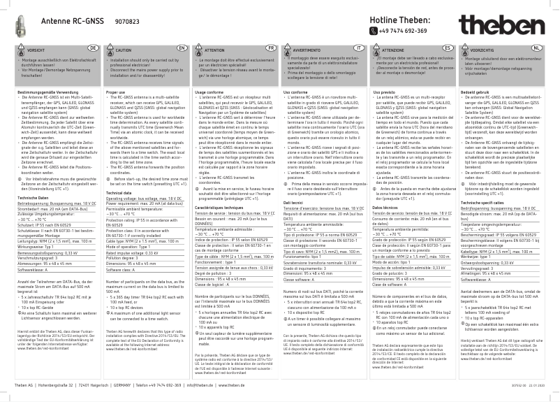 Page 1 de la notice Manuel utilisateur Theben Antenne RC-GNSS