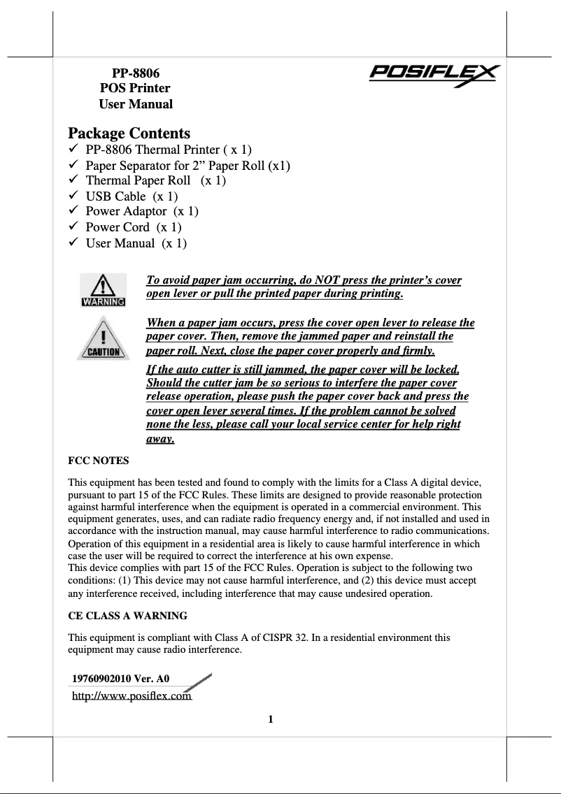 Page 1 de la notice Manuel utilisateur Posiflex AURA PP-8806