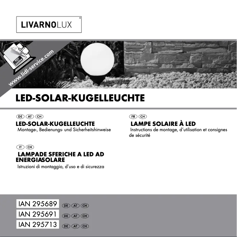 Page 1 de la notice Manuel utilisateur Livarno Lux IAN 295689
