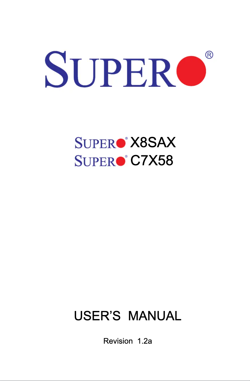 Page 1 de la notice Manuel utilisateur Supermicro X8SAX