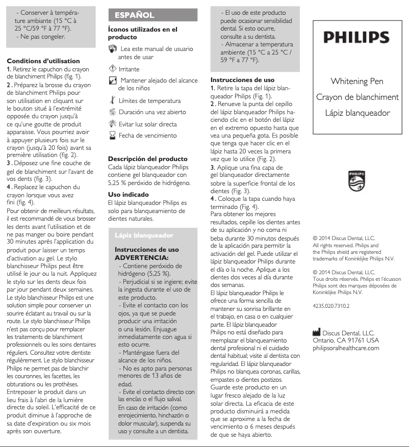 Page n°1 - Manuel utilisateur Philips Sonicare Whitening Touch-Up Pen DIS702