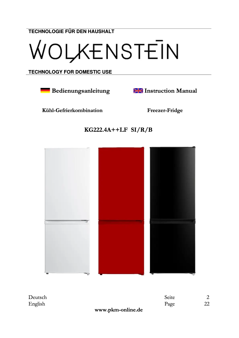 Page n°1 - Manuel utilisateur Wolkenstein KG222.4A++LF SI
