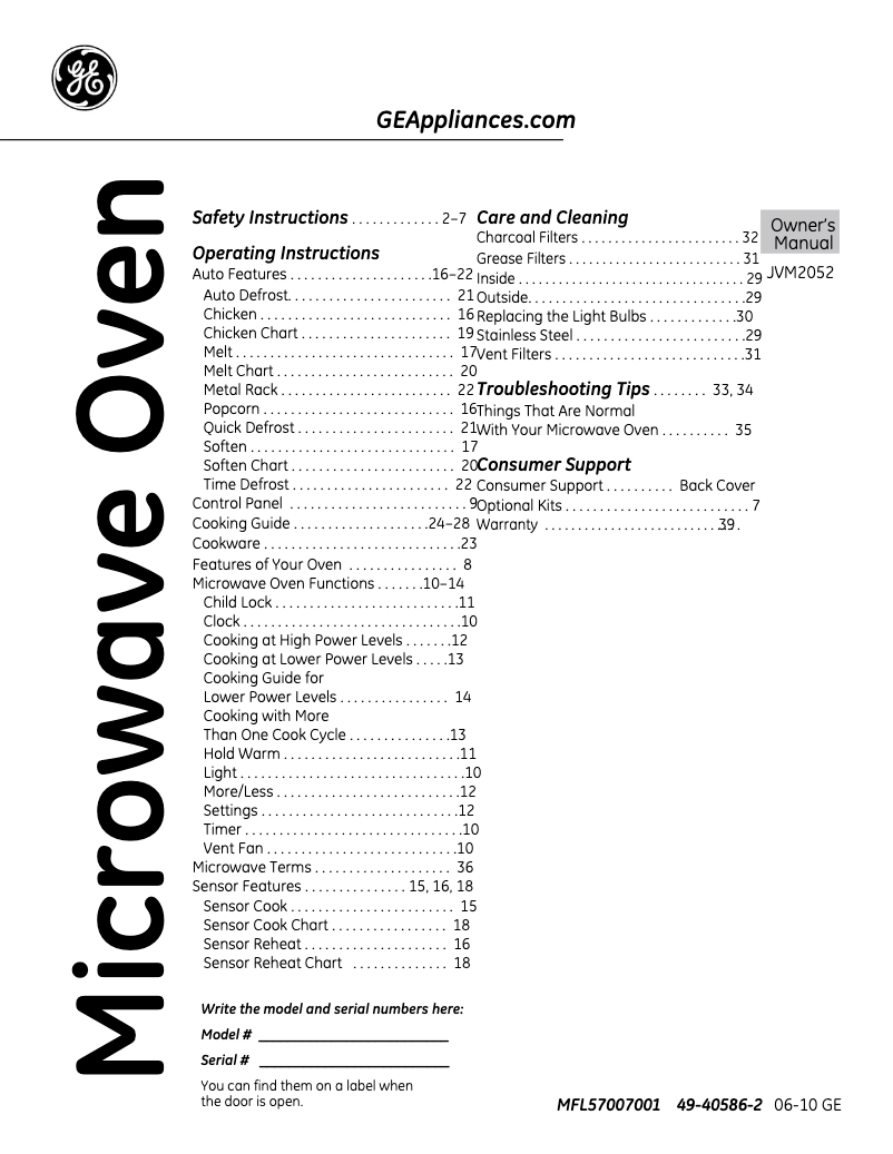 Image de la première page du manuel de l'appareil Spacemaker JVM2052DNWW