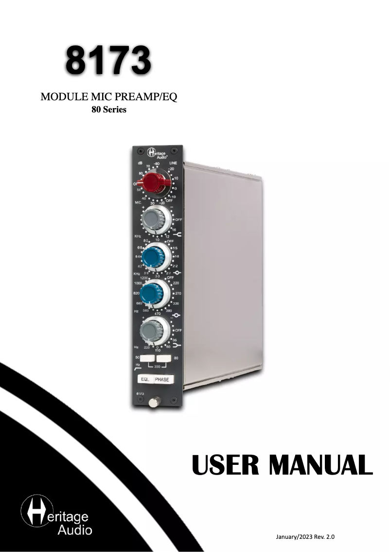 Page 1 de la notice Manuel utilisateur Heritage Audio 8173