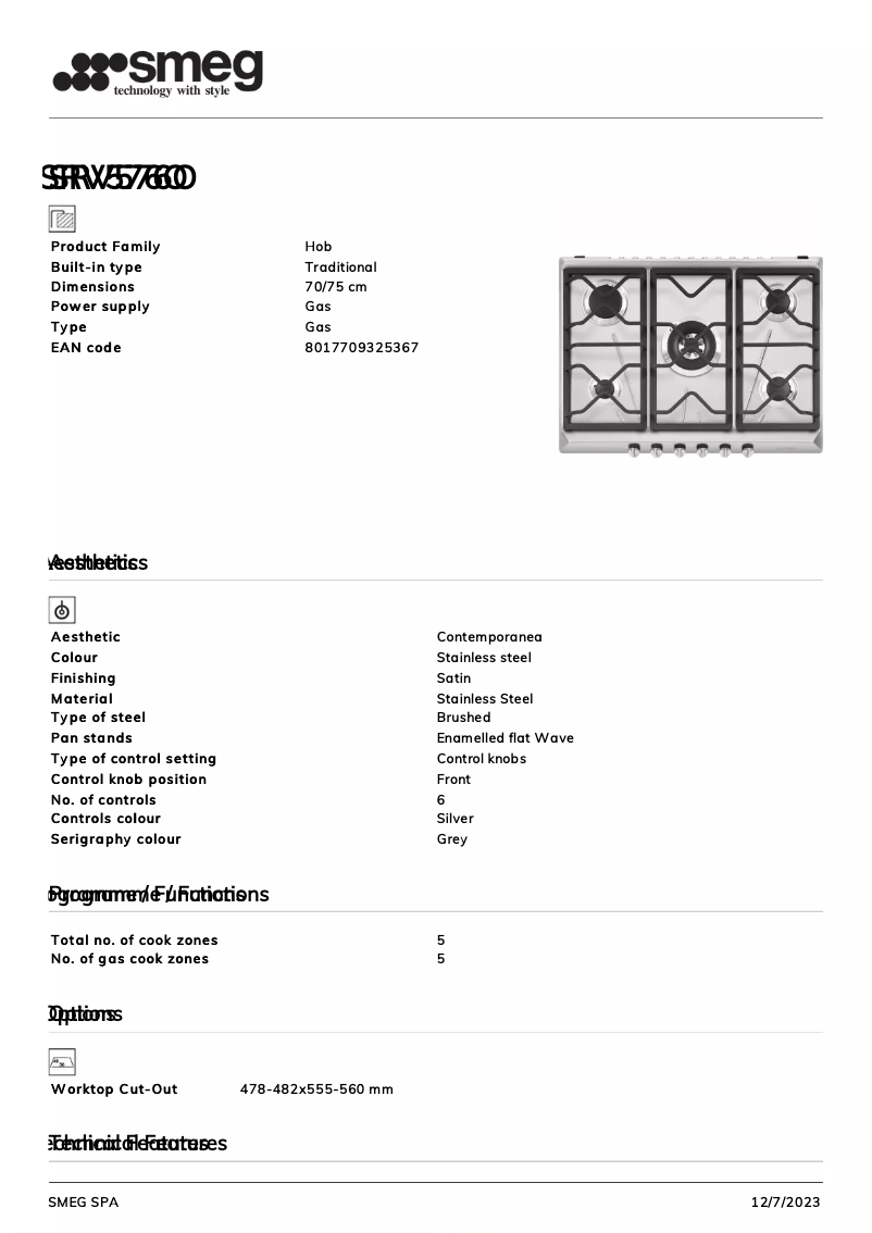 Page 1 de la notice Fiche technique Smeg SRV576O