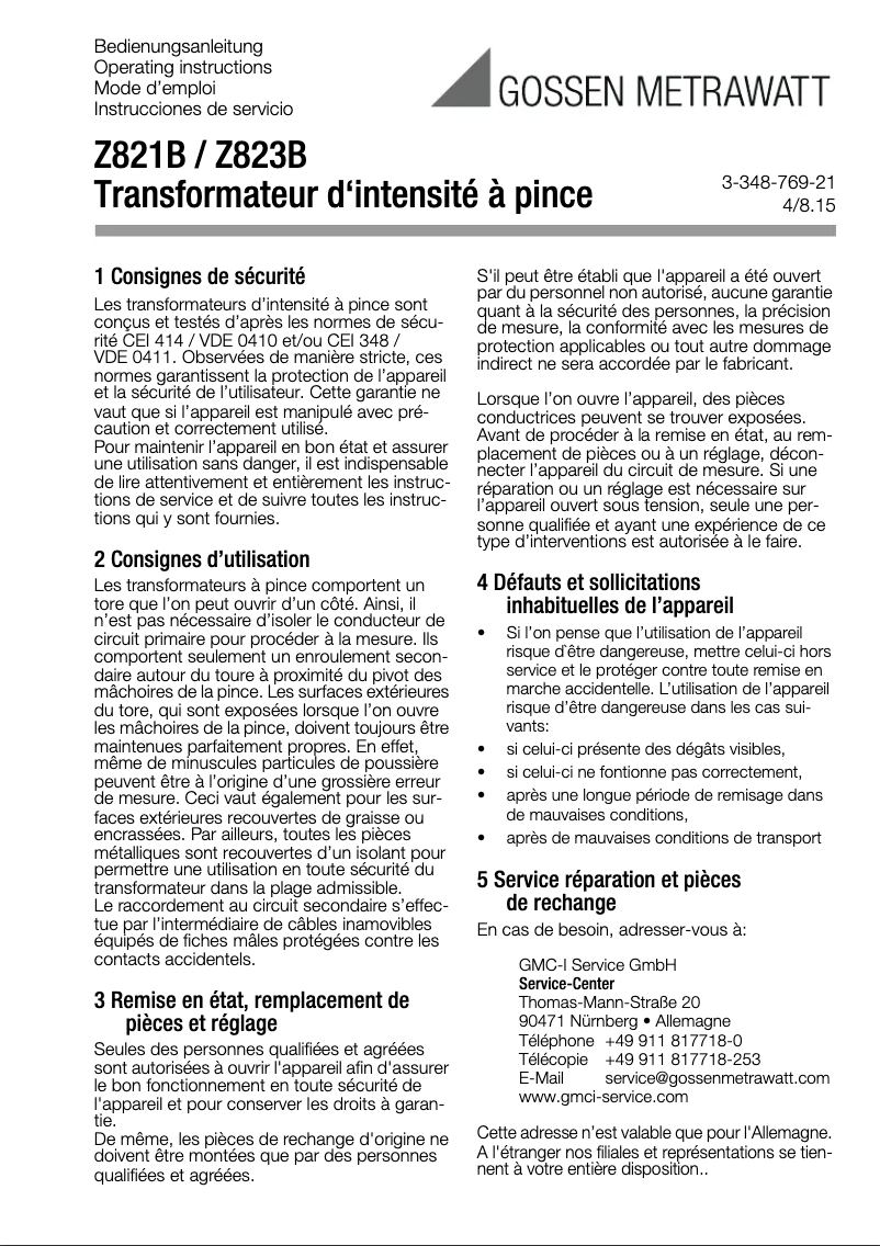 Image de la première page du manuel de l'appareil Z821B