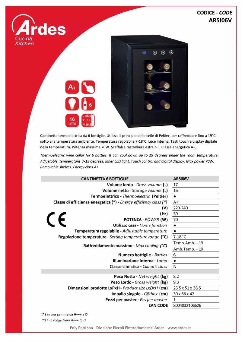 Página 1 del manual Ficha técnica Ardes AR5I06V