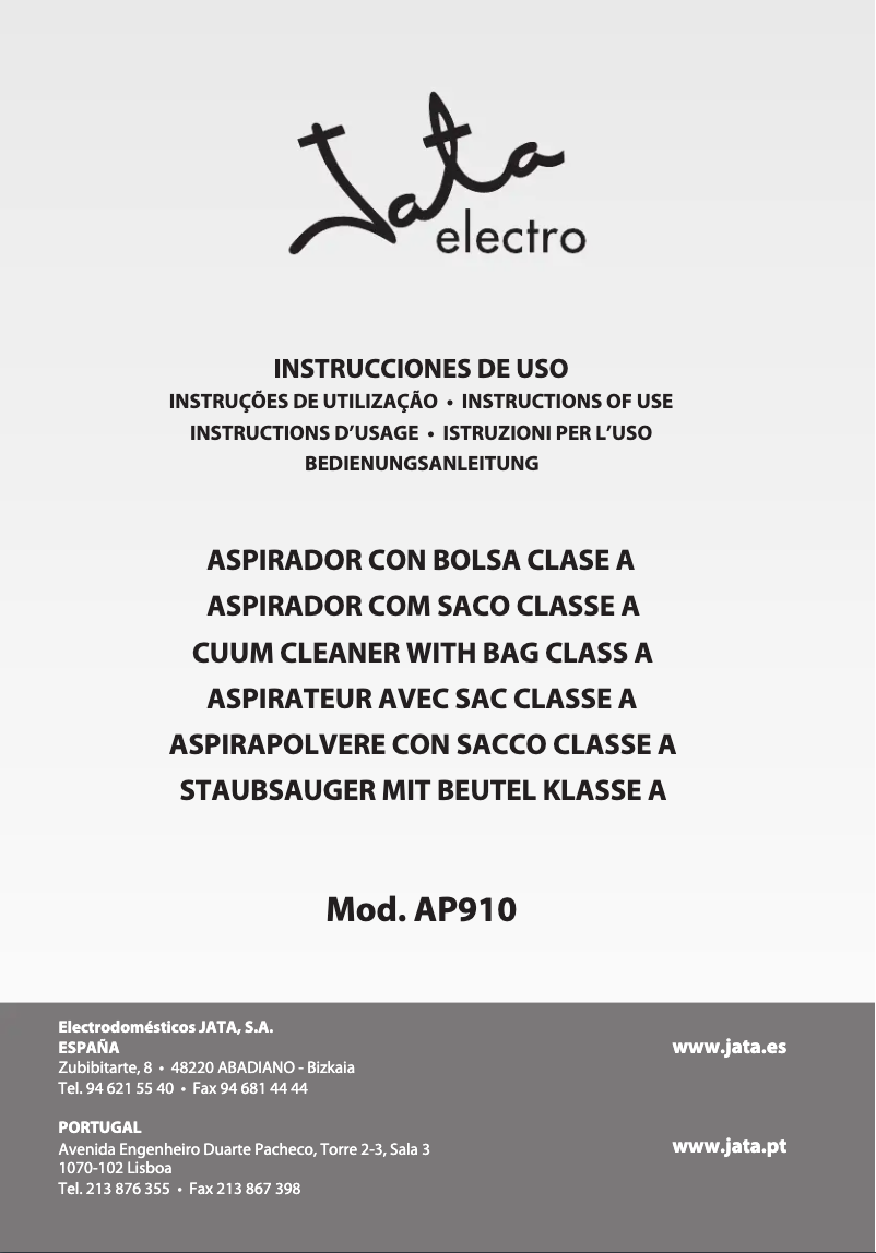 Page 1 de la notice Manuel utilisateur Jata AP910