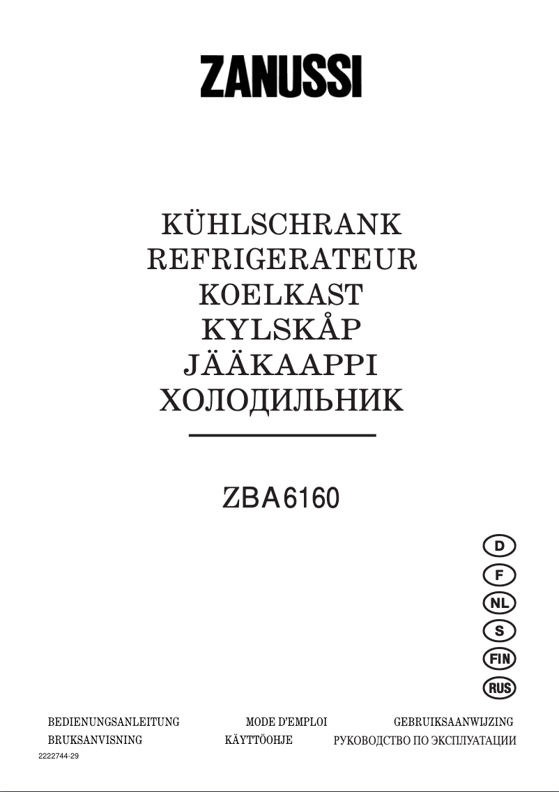 Page n°1 - Manuel utilisateur Zanussi zba 6160