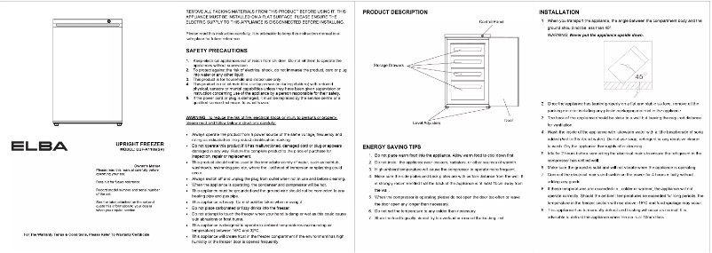 Page 1 de la notice Manuel utilisateur Elba EUF-A1185
