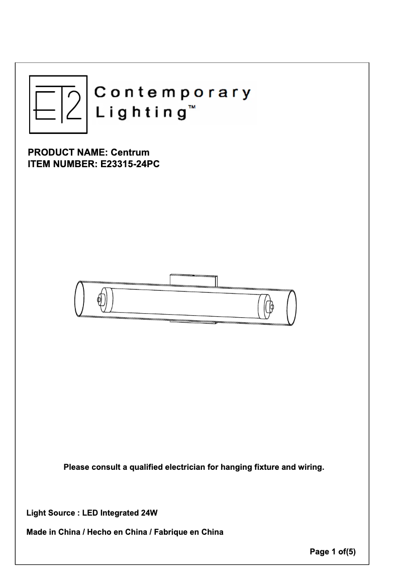 Image de la première page du manuel de l'appareil Centrum E23315-24PC