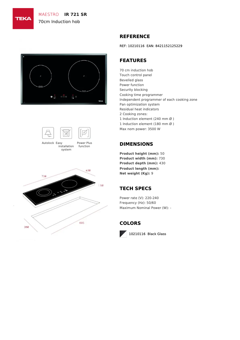 Page n°1 - Fiche technique Teka IR 721