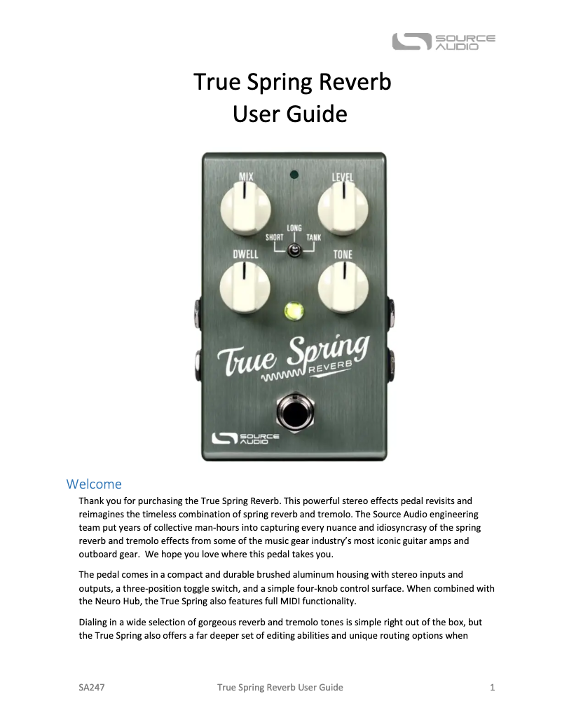 Page 1 de la notice Manuel utilisateur Source Audio True Spring