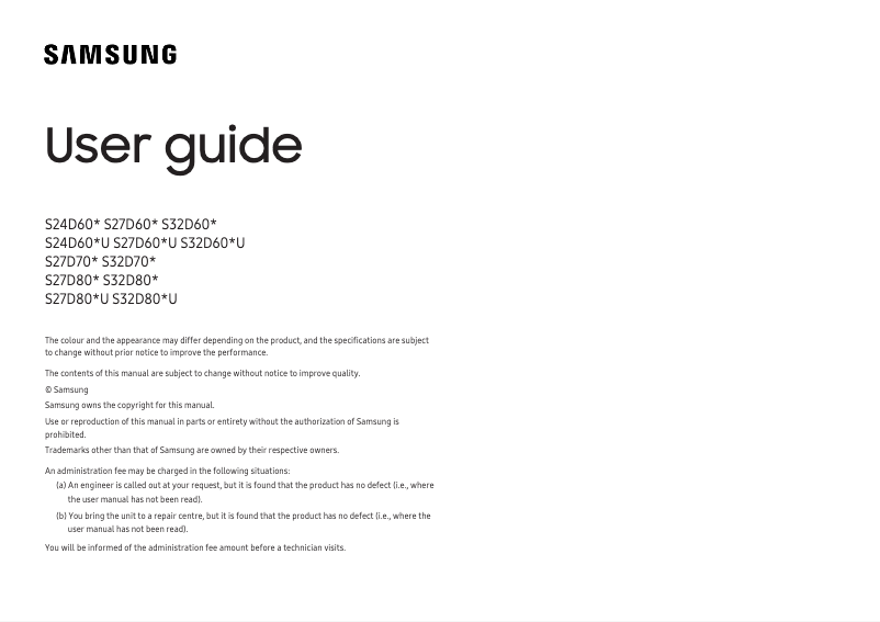 Page 1 de la notice Manuel utilisateur Samsung S27D604UAI