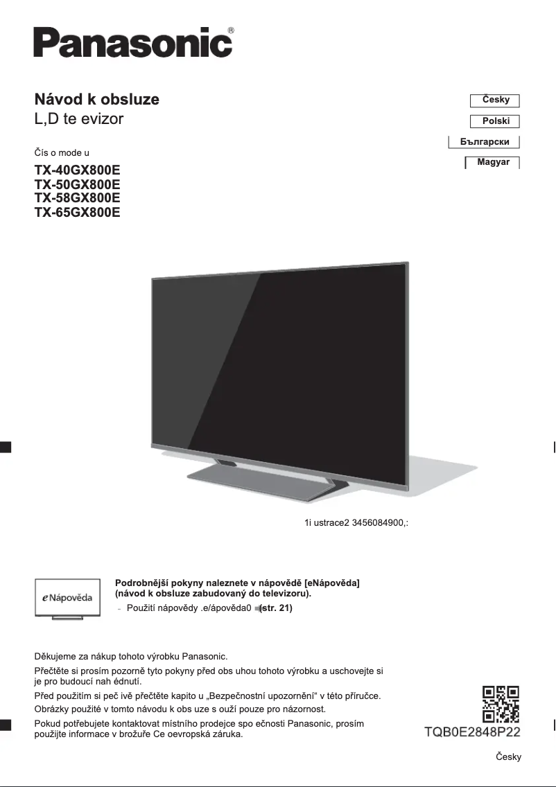 Imagen de la primera página del manual del dispositivo TX-58GX800E