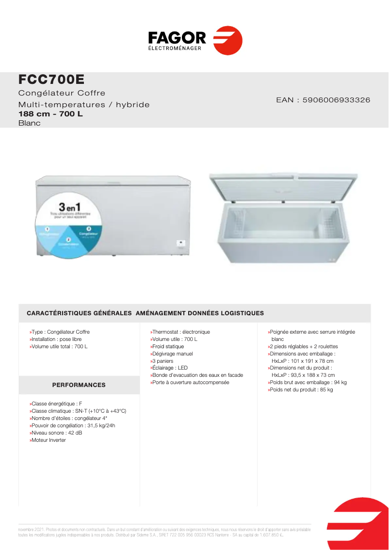 Page 1 de la notice Manuel utilisateur Fagor FCC700E