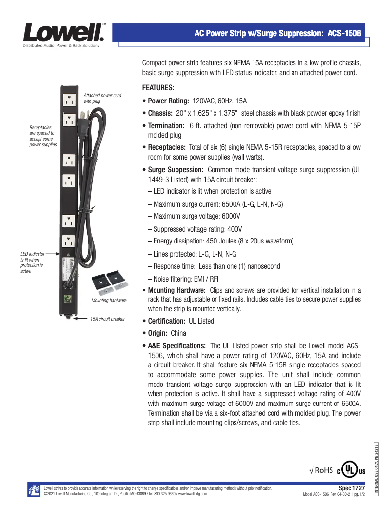 Image de la première page du manuel de l'appareil ACS-1506