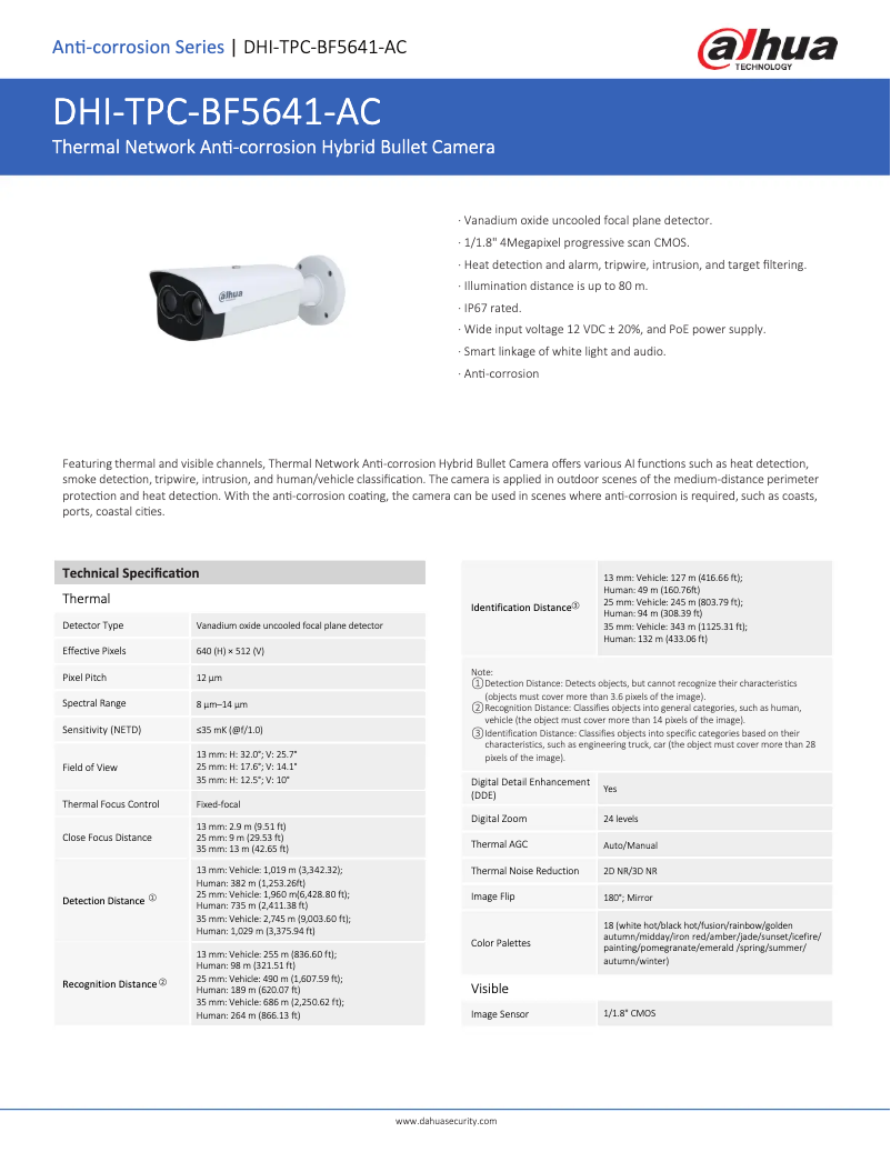 Page n°1 - Fiche technique Dahua Technology TPC-BF5641-AC
