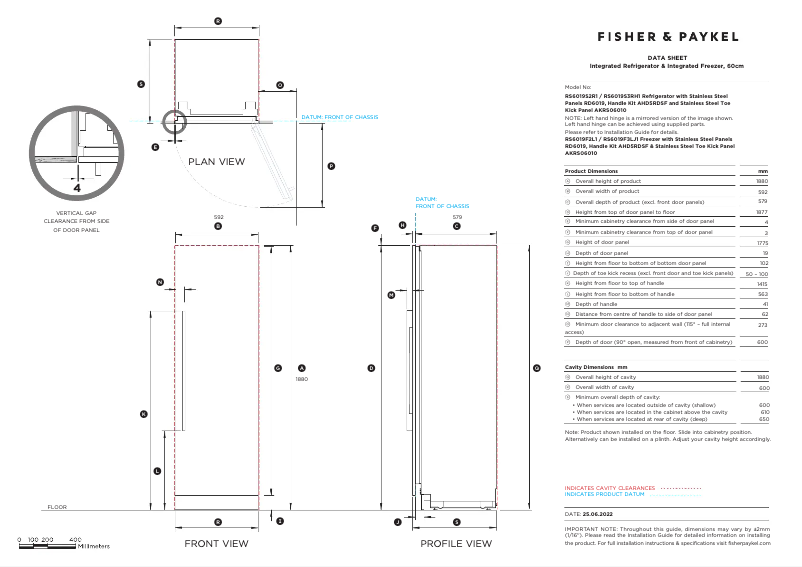 Página 1 del manual Ficha técnica Fisher & Paykel RS6019S2R1