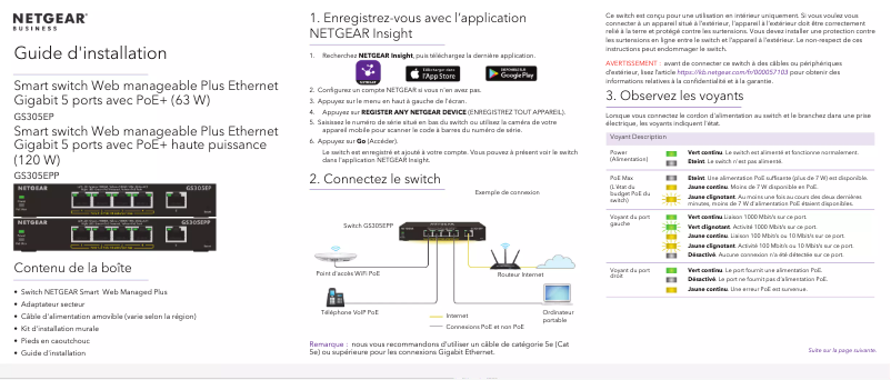 Page n°1 - Guide d'installation Netgear GS305E