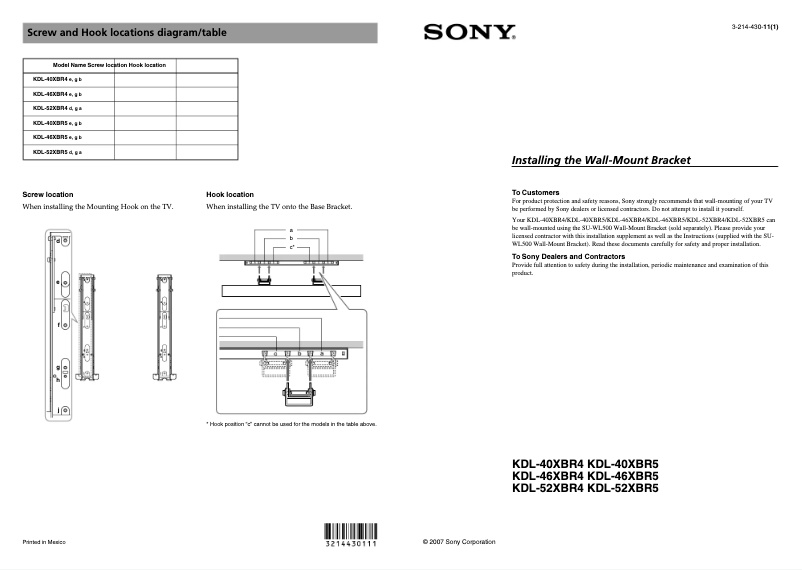 Página 1 del manual Guía de instalación Sony Bravia KDL-40XBR4
