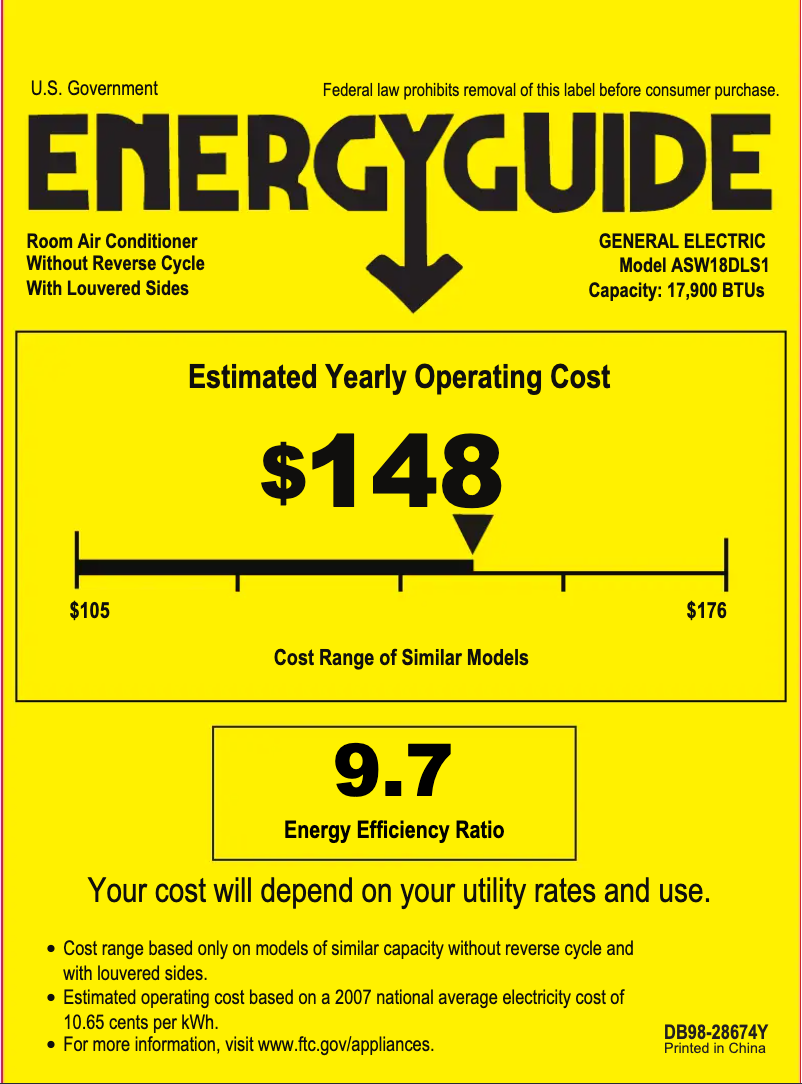 Page n°1 - Label énergétique GE ASW18DL