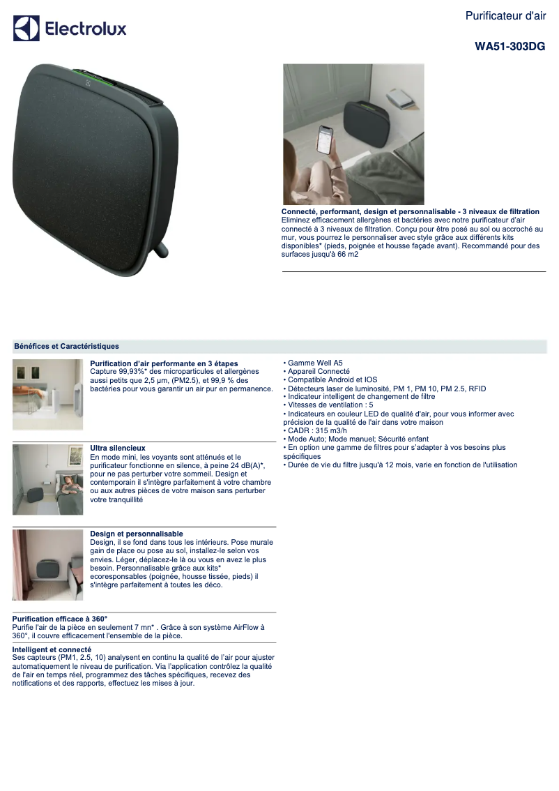 Page 1 de la notice Fiche technique Electrolux WA51-303DG