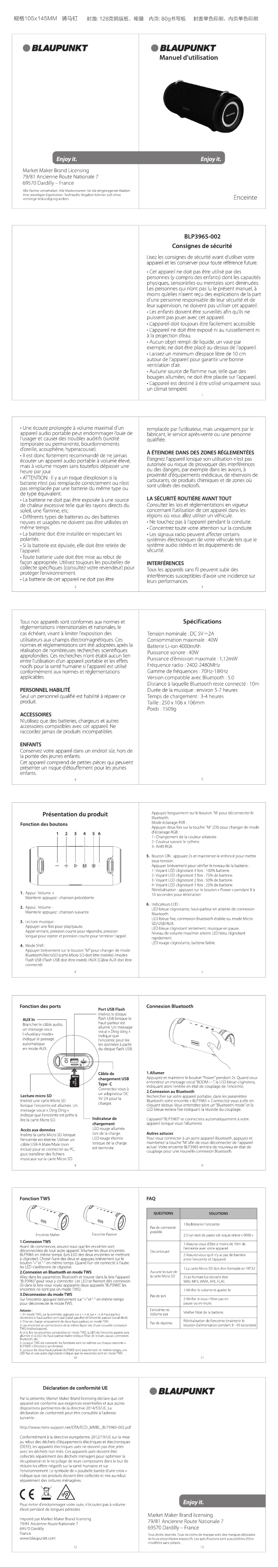 Page n°1 - Manuel utilisateur Blaupunkt BLP3965