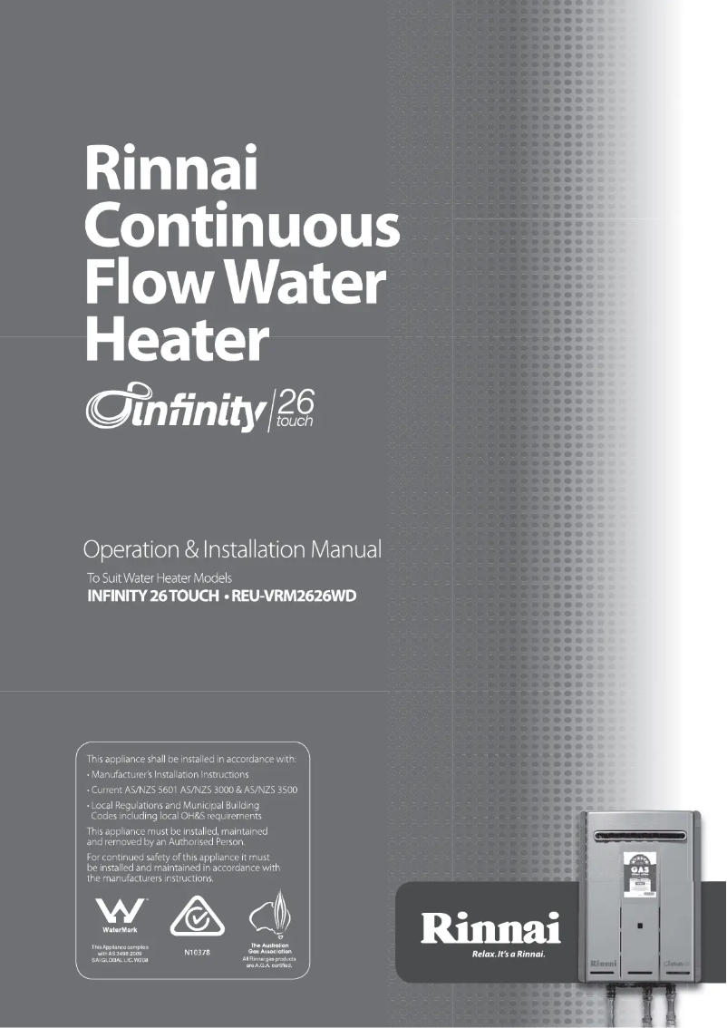 Page n°1 - Manuel utilisateur Rinnai Infinity 26