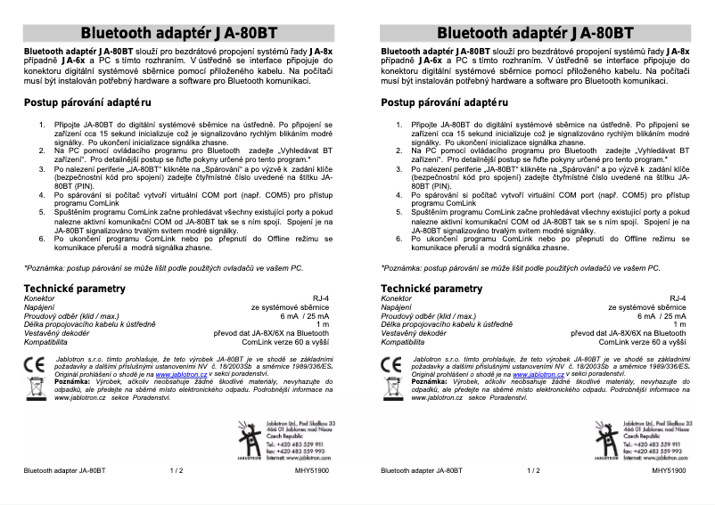 Page 1 de la notice Manuel utilisateur Joblotron JA-80BT