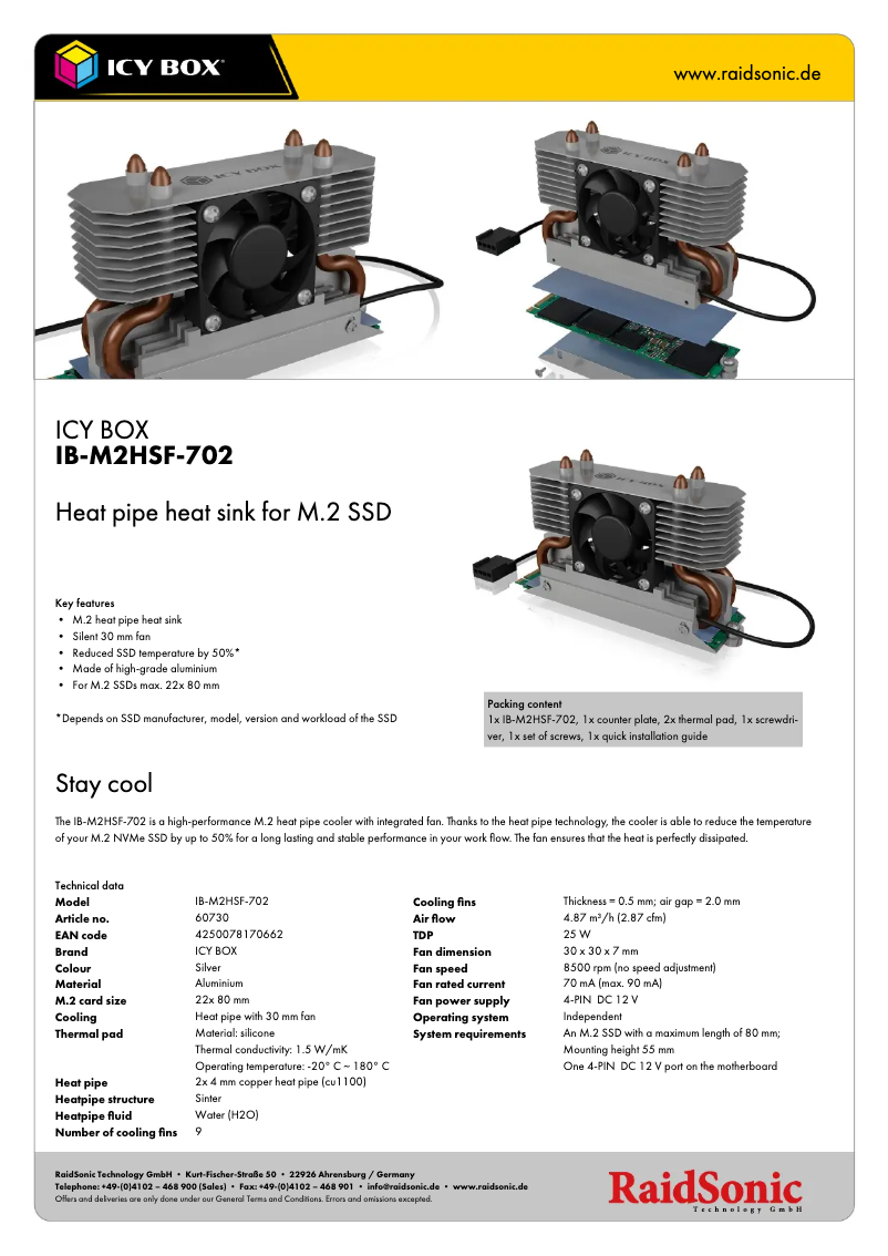 Page 1 de la notice Fiche technique Icy Box IB-M2HSF-702