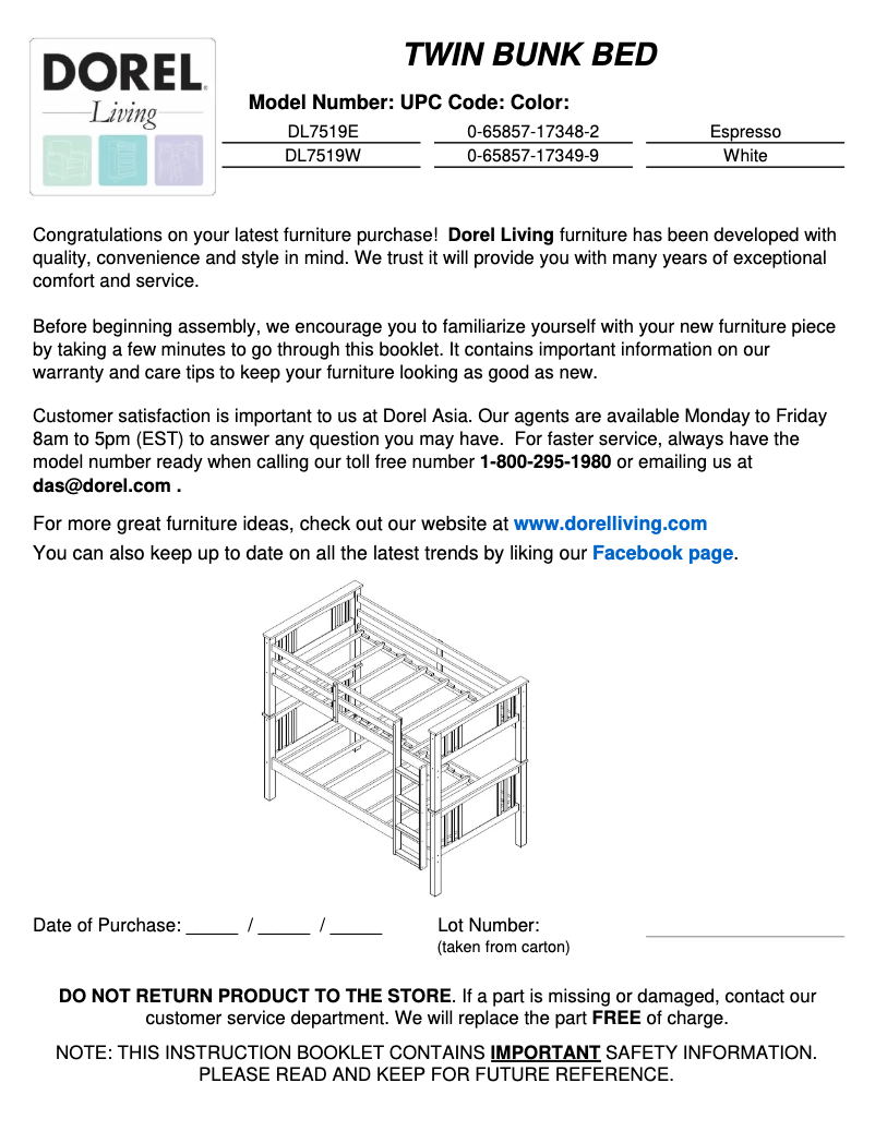 Page n°1 - Manuel utilisateur Dorel DL7519E