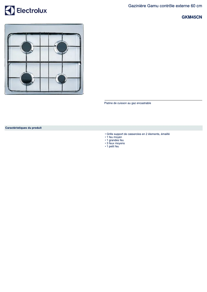 Page n°1 - Manuel utilisateur Electrolux GKM45CN