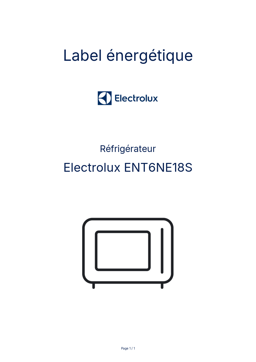 Page n°1 - Label énergétique Electrolux ENT6NE18S