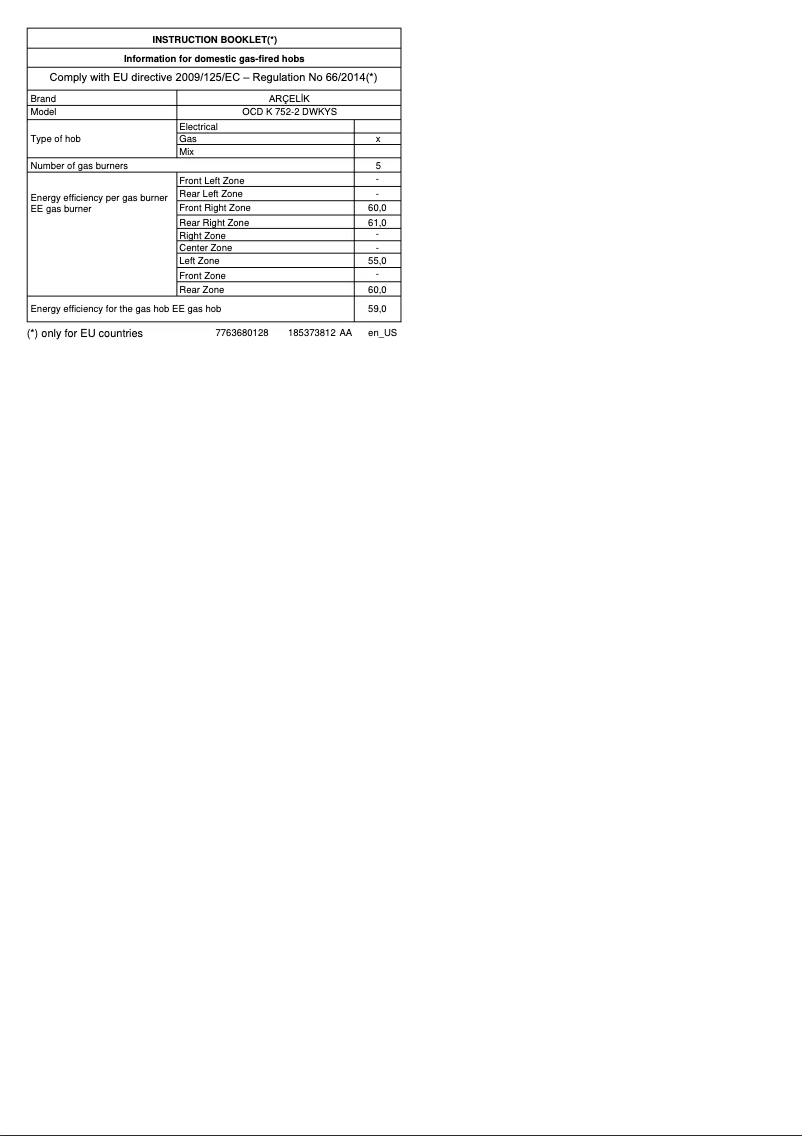 Page n°1 - Manuel utilisateur Arçelik OCD K 752-2 DWKYS