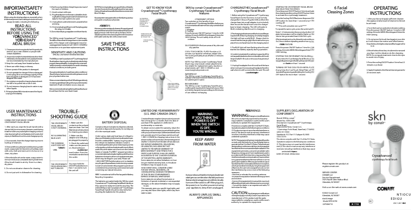 Page 1 de la notice Manuel utilisateur Conair CryoAdvanced SFB12CRX