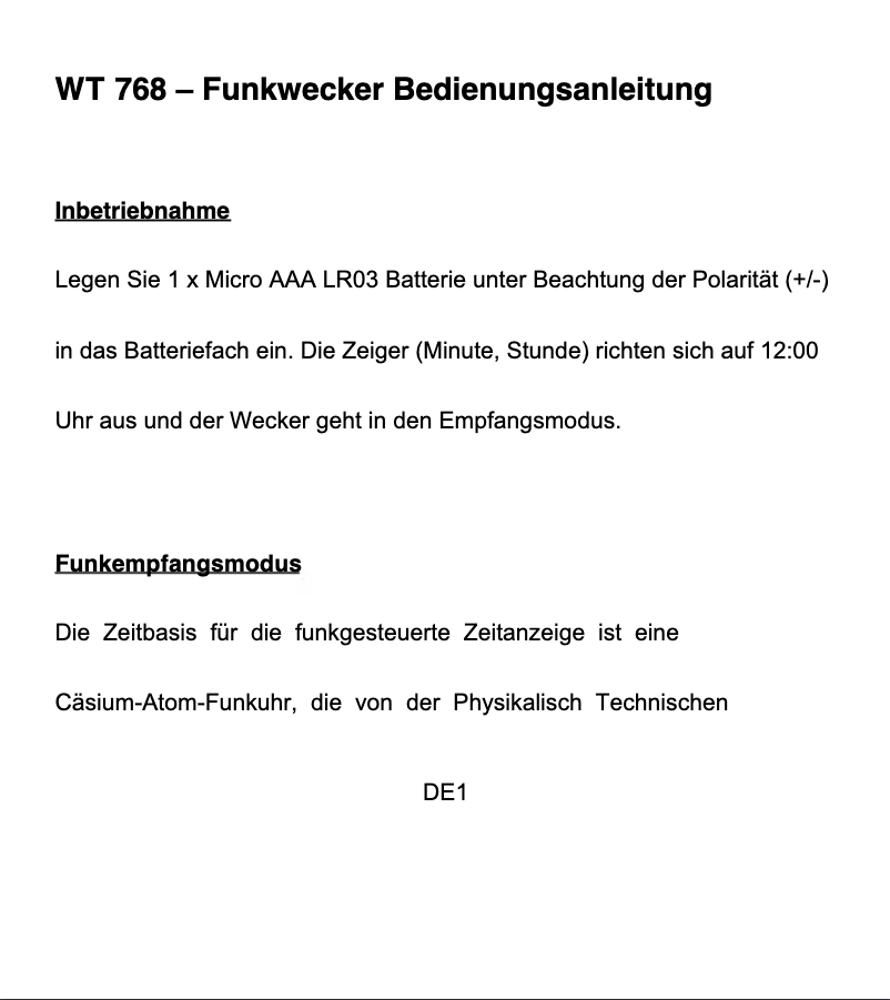 Page 1 de la notice Manuel utilisateur Techno Line WT 768